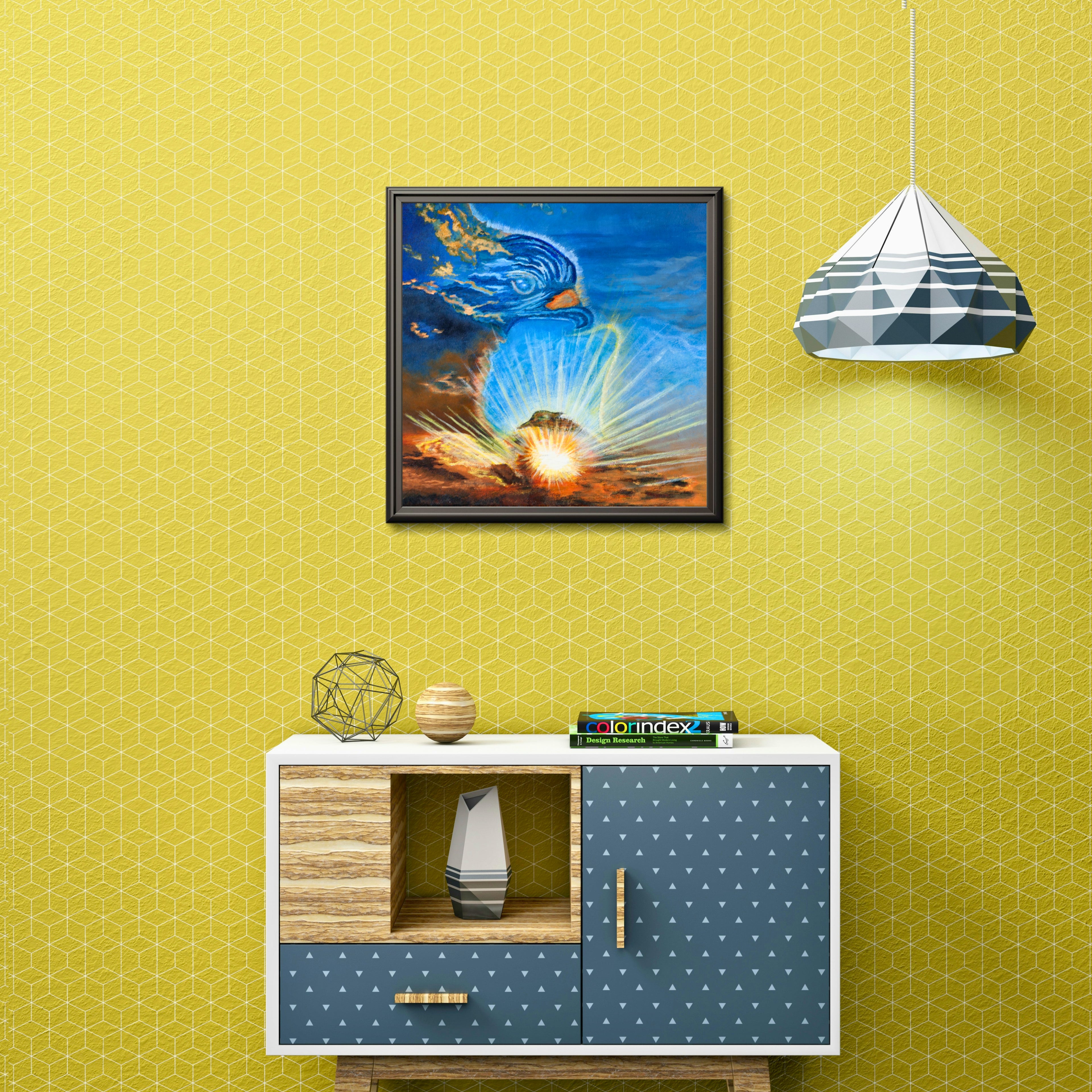 Sky Spirit – Dual-Orientation Abstract Canvas with Bird Cloud & Radiant Light