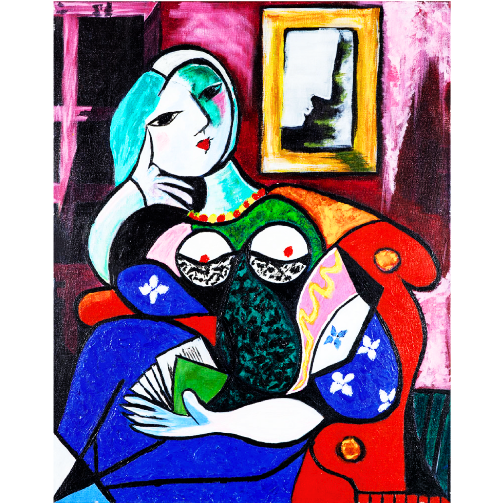 Cubist Inspired Portrait – Colourful Abstract Acrylic Art Greeting Card (Original Painting)