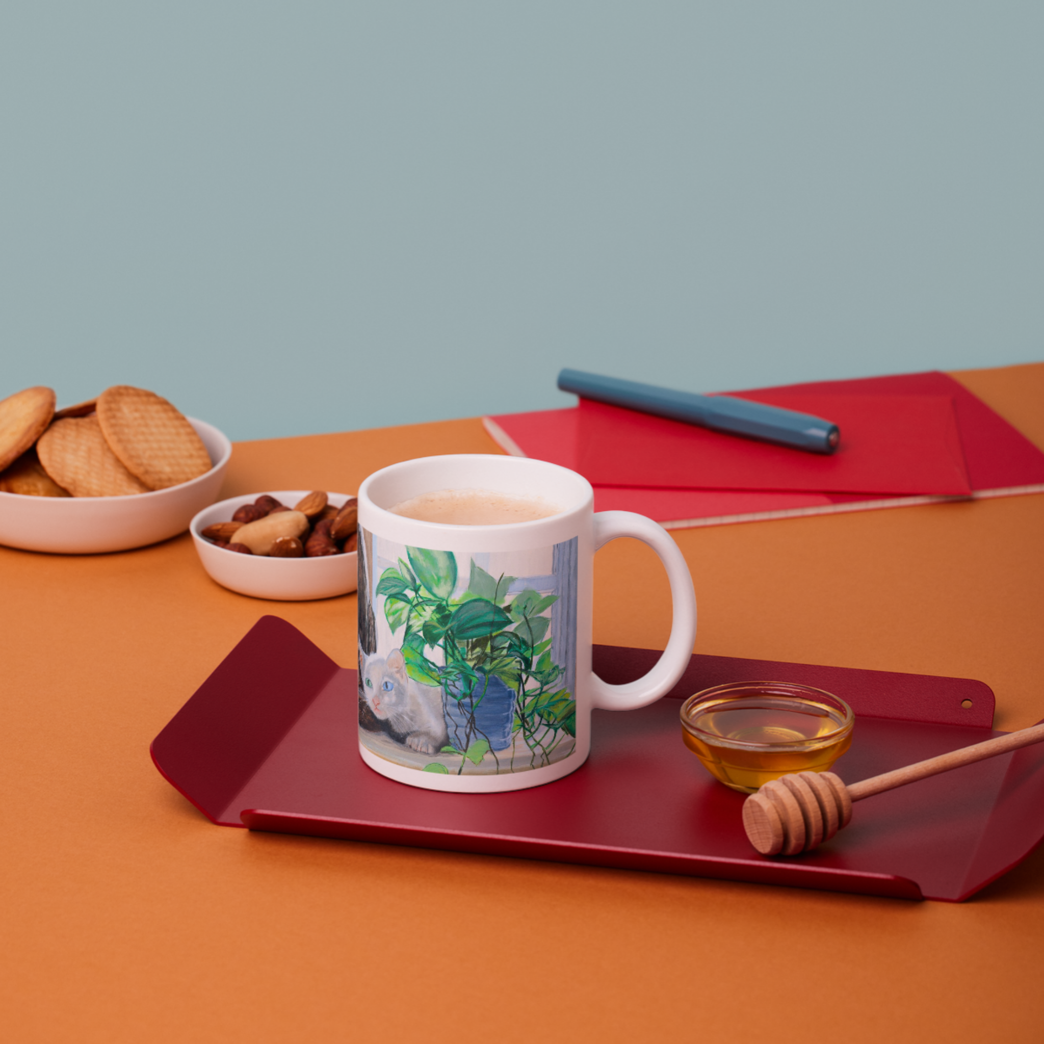 White Cat with Heterochromatic Eyes Mug – Unique Cat Ceramic Coffee Mug