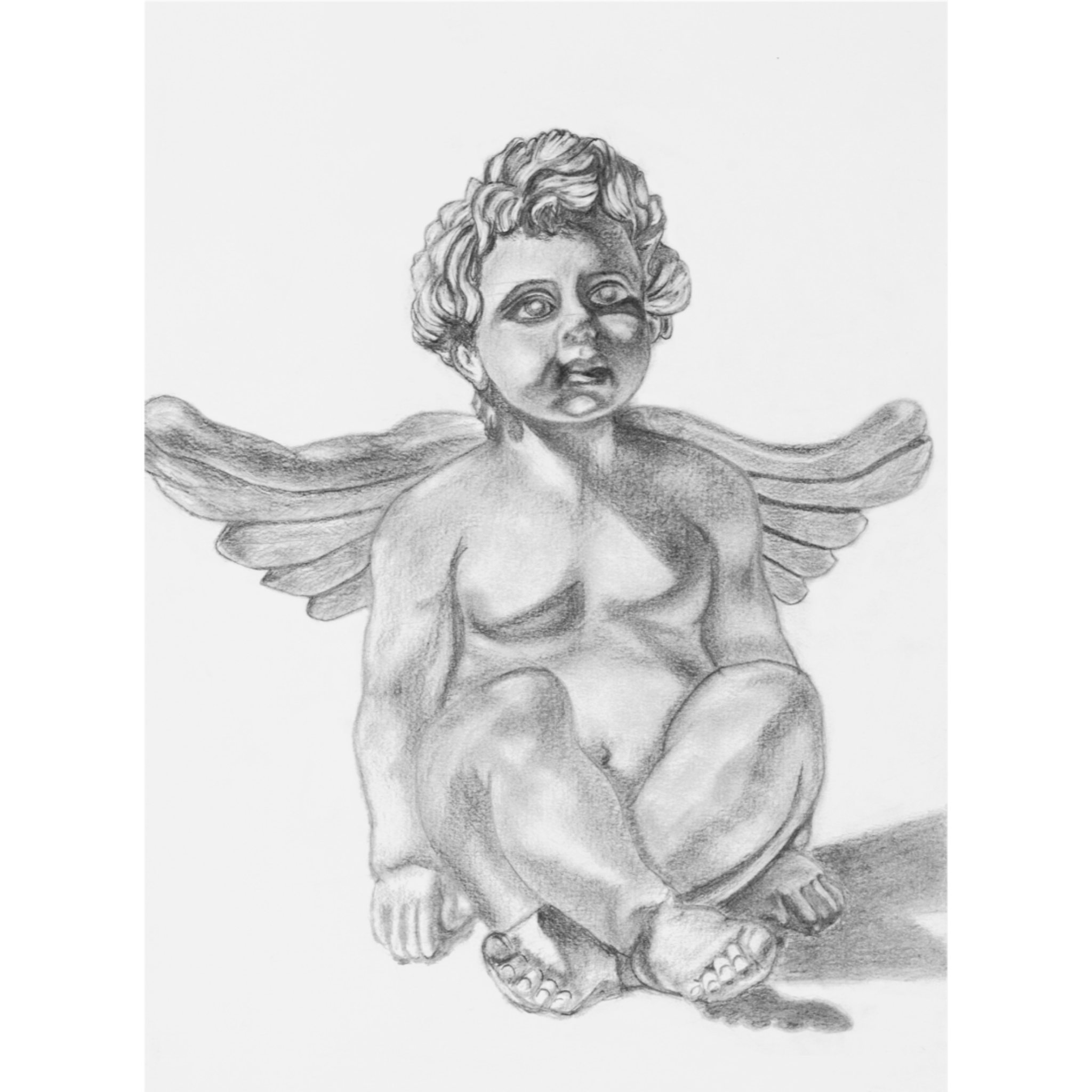 Winged Cherub Angel – Classical Charcoal Drawing Art Greeting Card