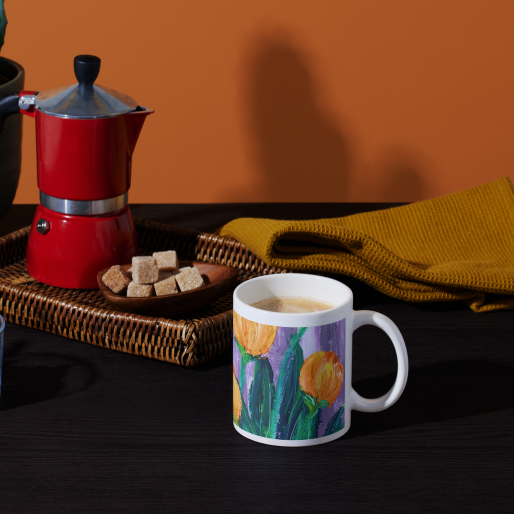 Orange Tulips Mug – Impasto Floral Ceramic Coffee Mug