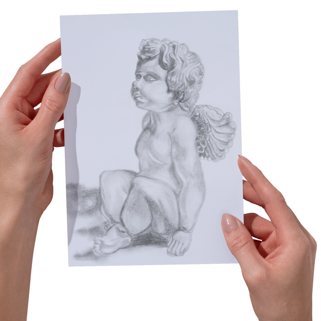 Seated Cherub Angel – Classical Charcoal Drawing Art Greeting Card