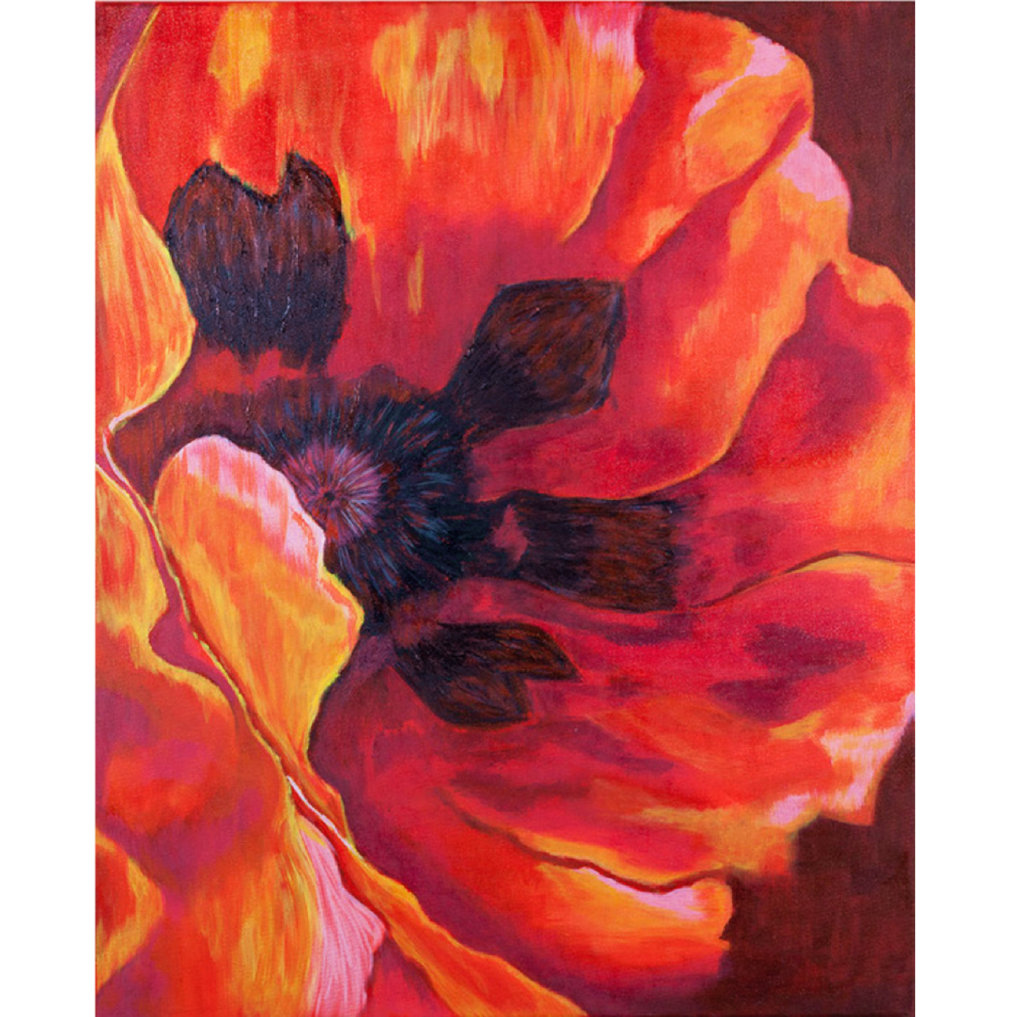 Fiery Poppy Floral Card – Acrylic Painting Design