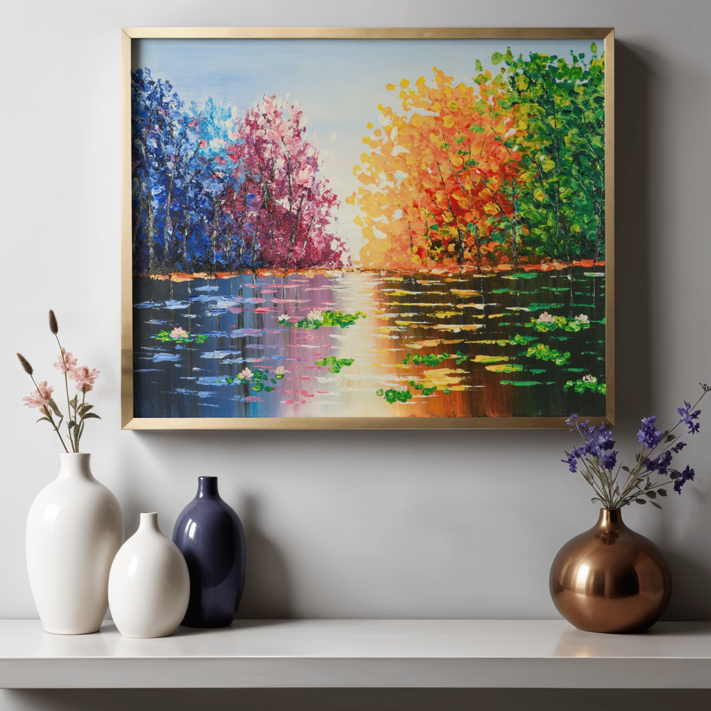 Seasons Reflections Canvas Print – A3 Vibrant Tree Landscape Wall Art
