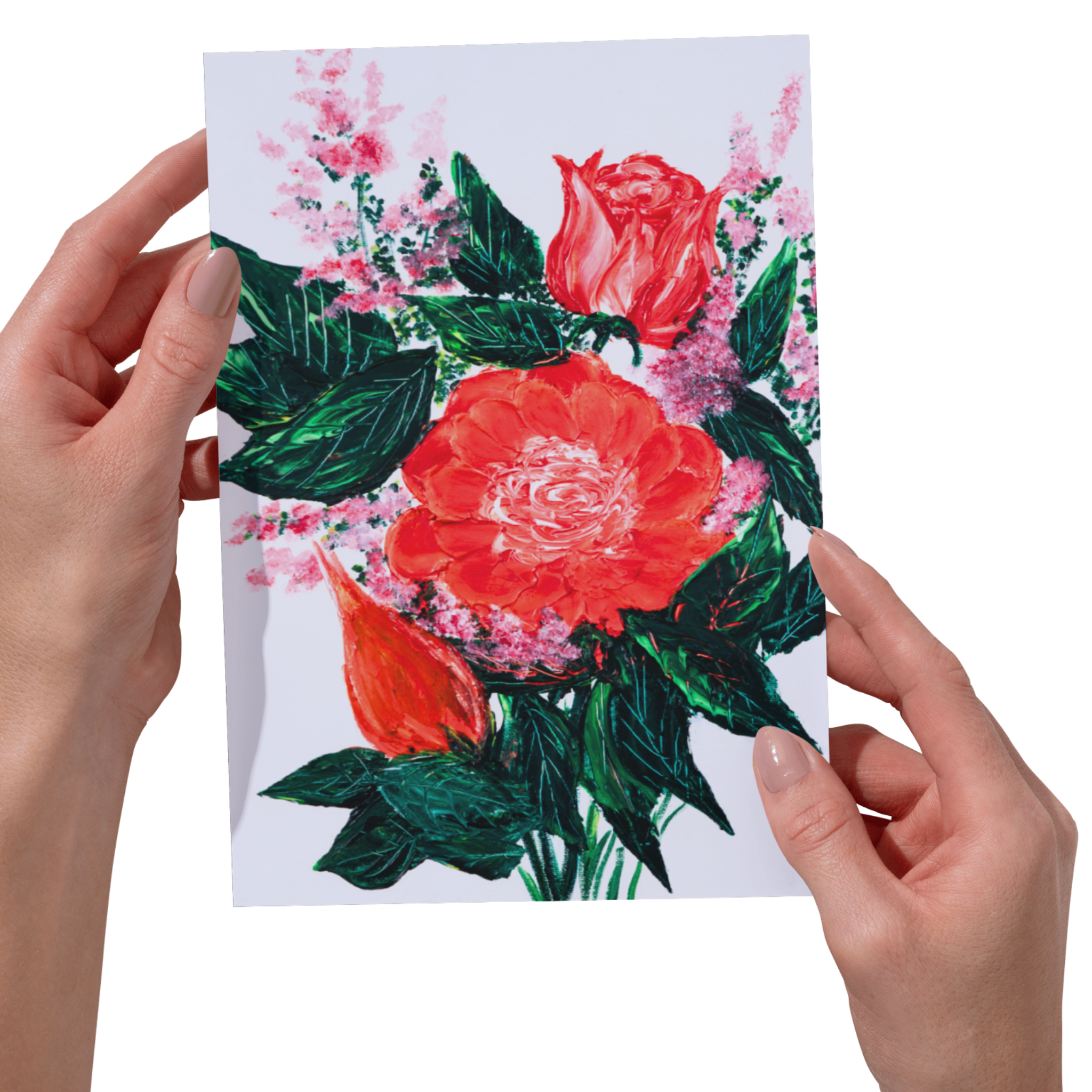 Crimson Rose Floral Card – Acrylic Painting Design