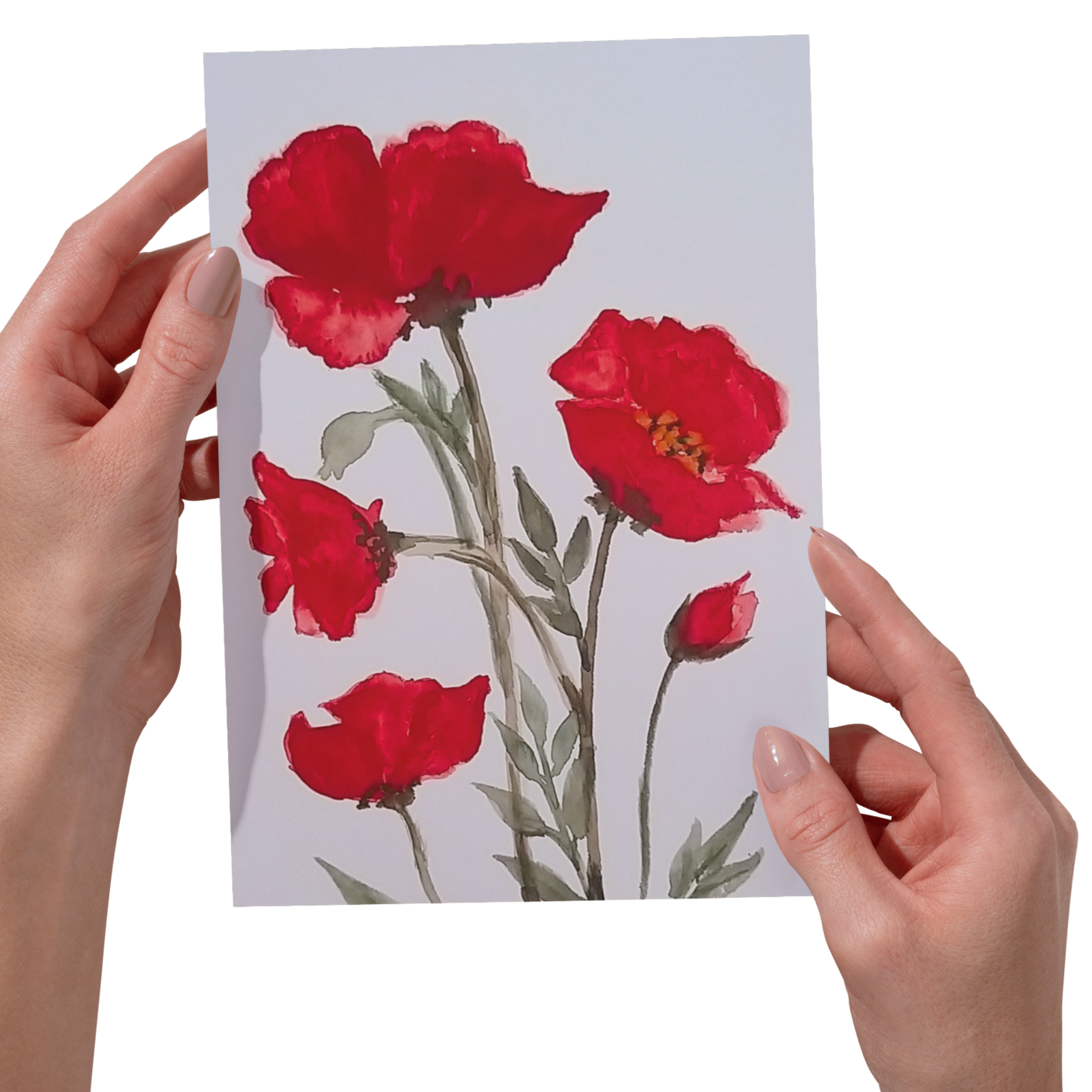Red Poppies Floral Card – Watercolor Painting Design