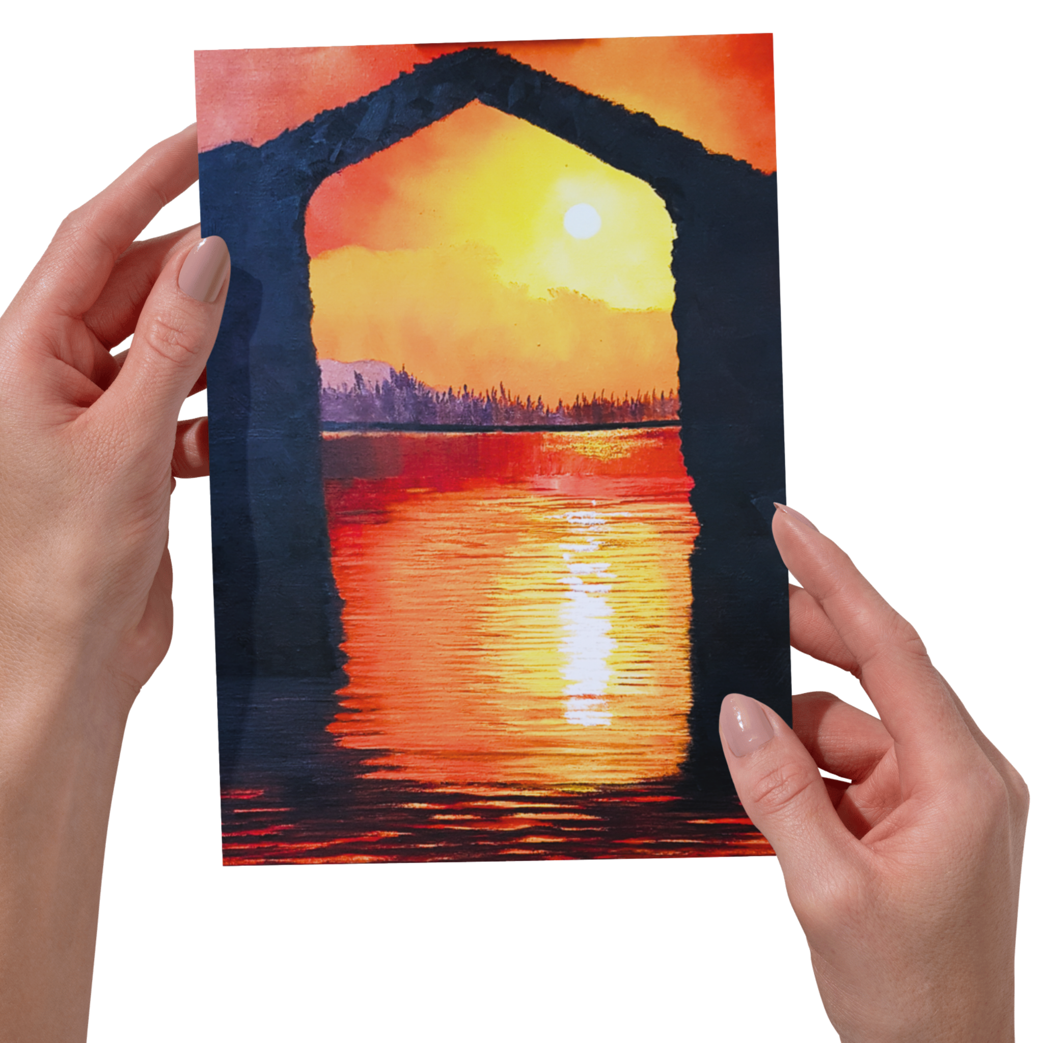 Sunset Arch Landscape Card – Acrylic Painting Design
