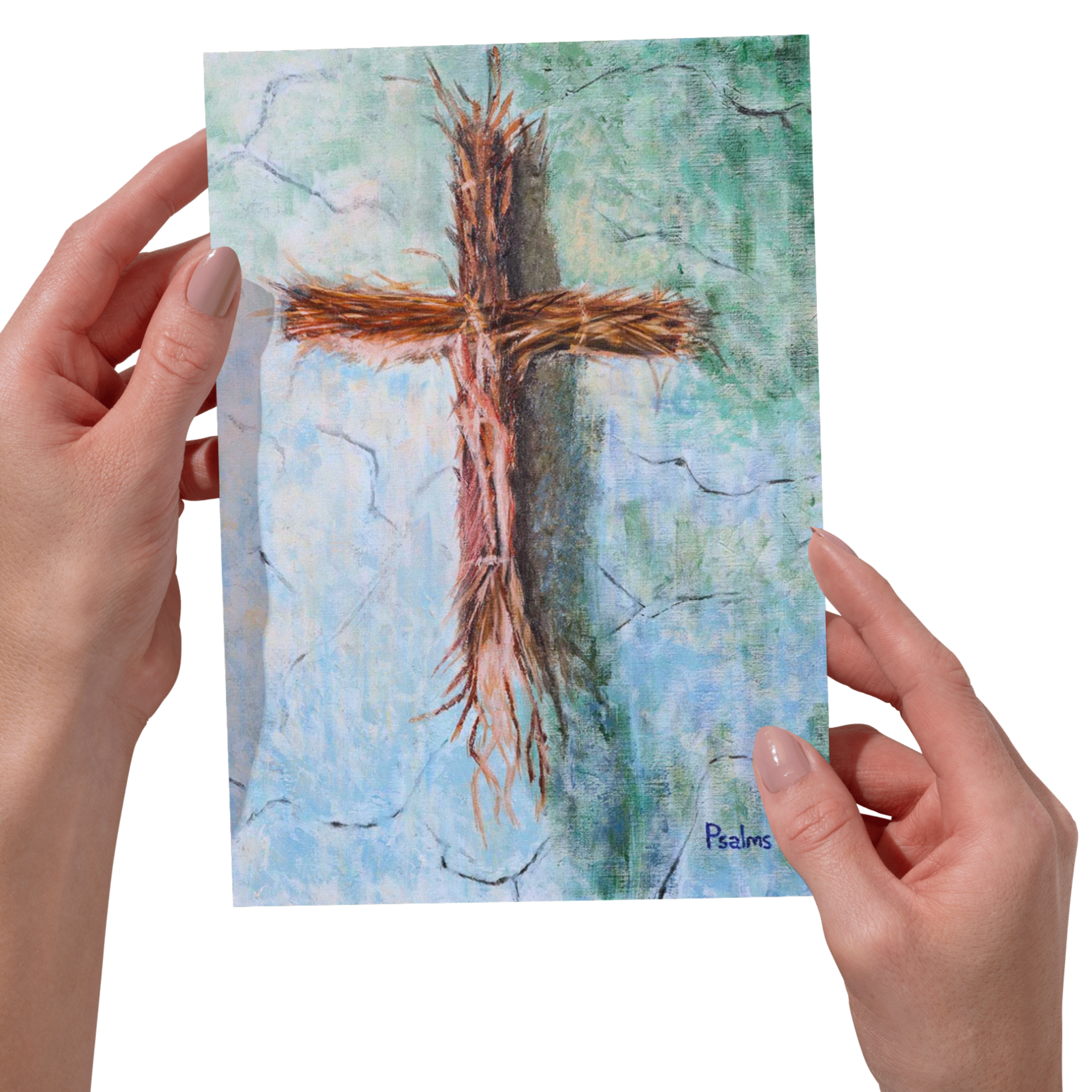 Original Acrylic Rooted Cross Art Card – Psalms 91