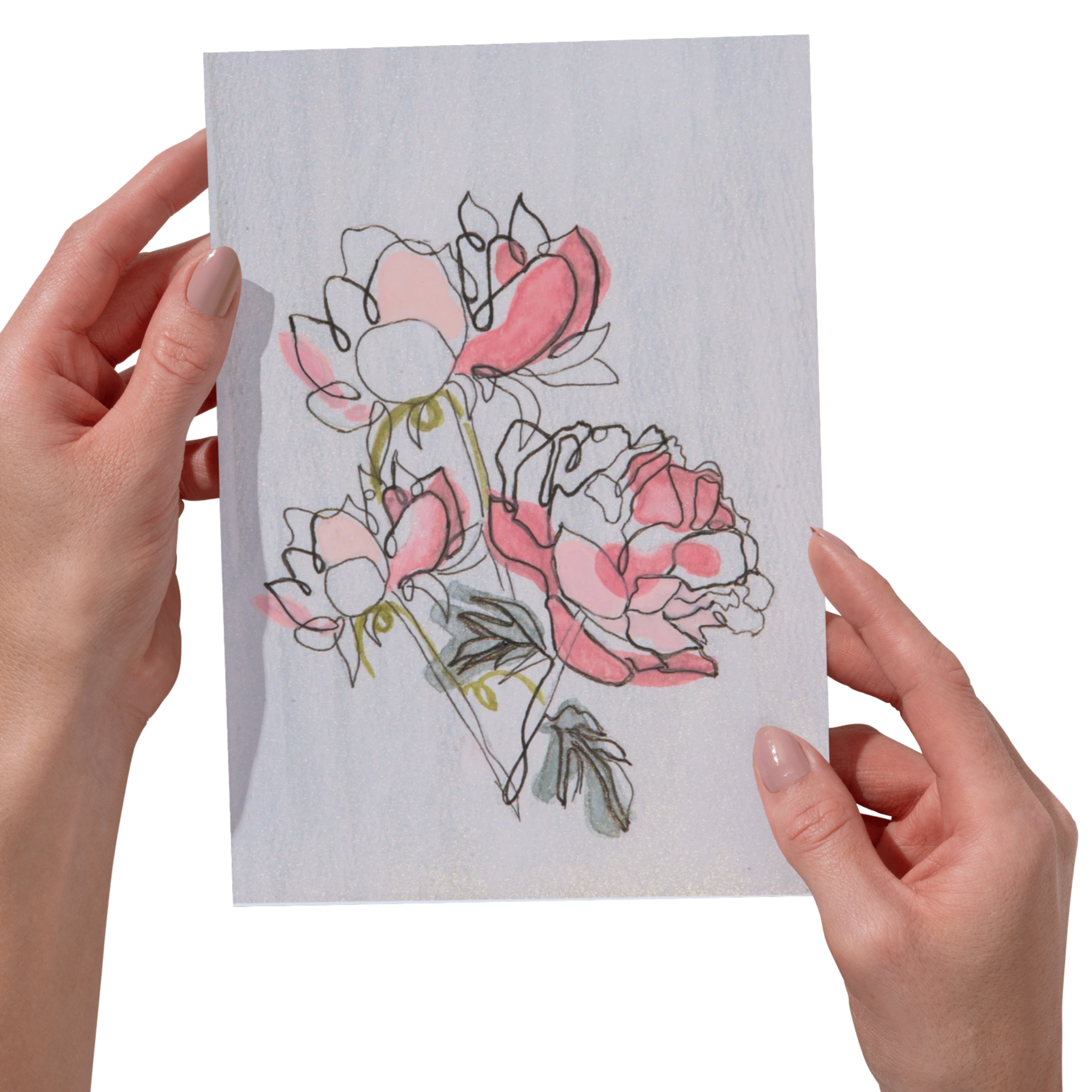 Modern Peony Floral Card – Line & Watercolor Design