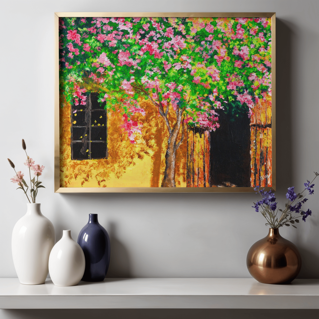 Summer Blossoms Canvas Print – A3 Cheerful Landscape Wall Art