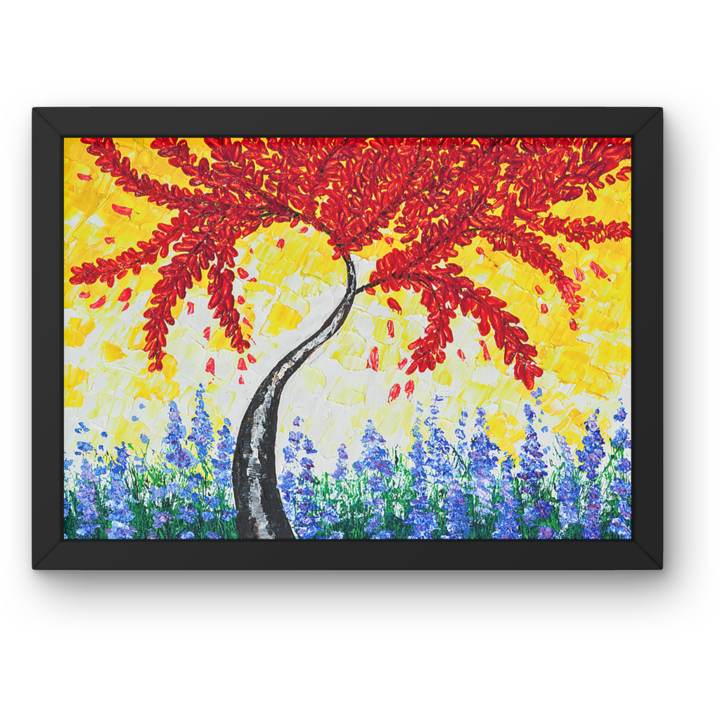 Crimson Tree Canvas Print – A3 Bold Red Floral Wall Art