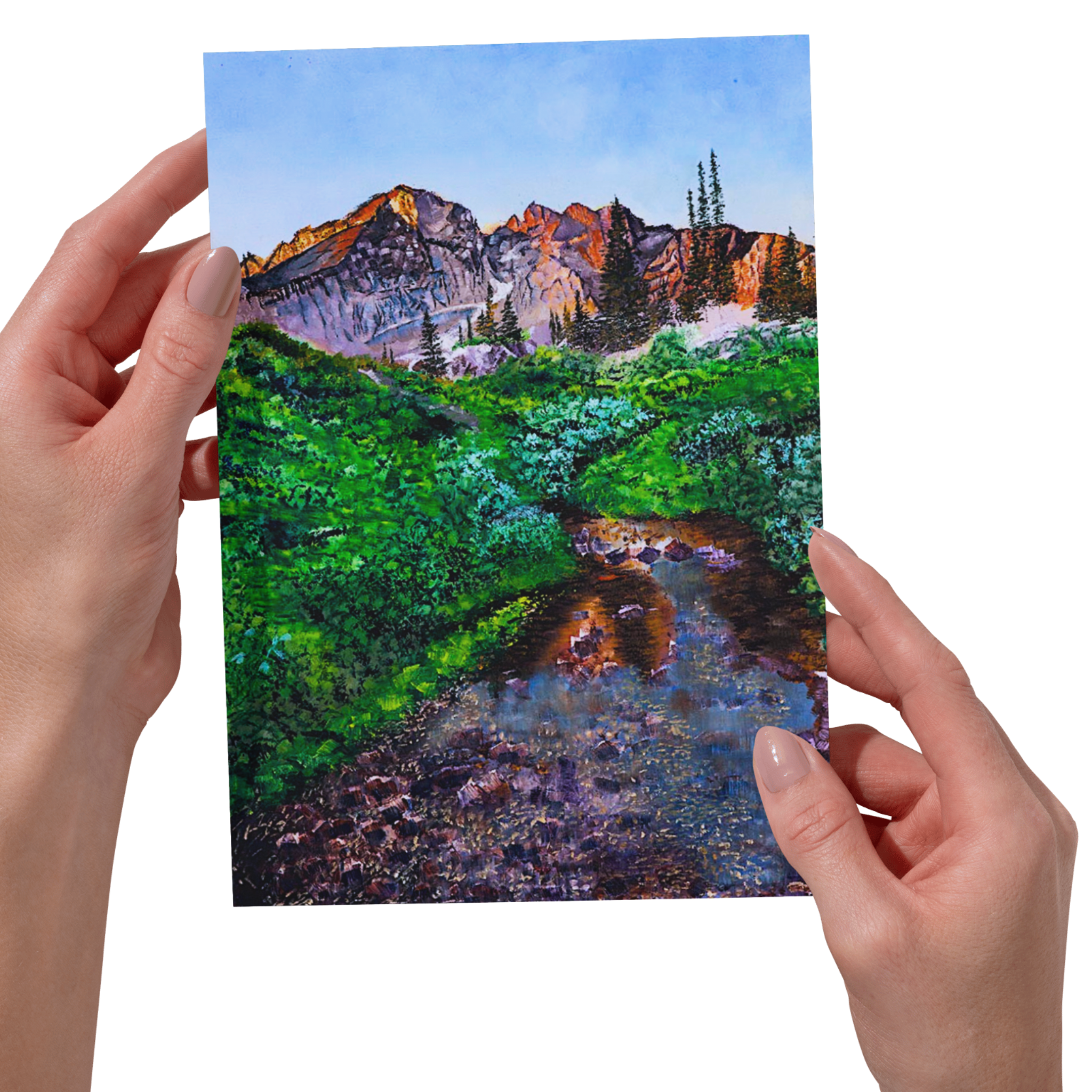 Mountain Stream Landscape Card – Acrylic Painting Design