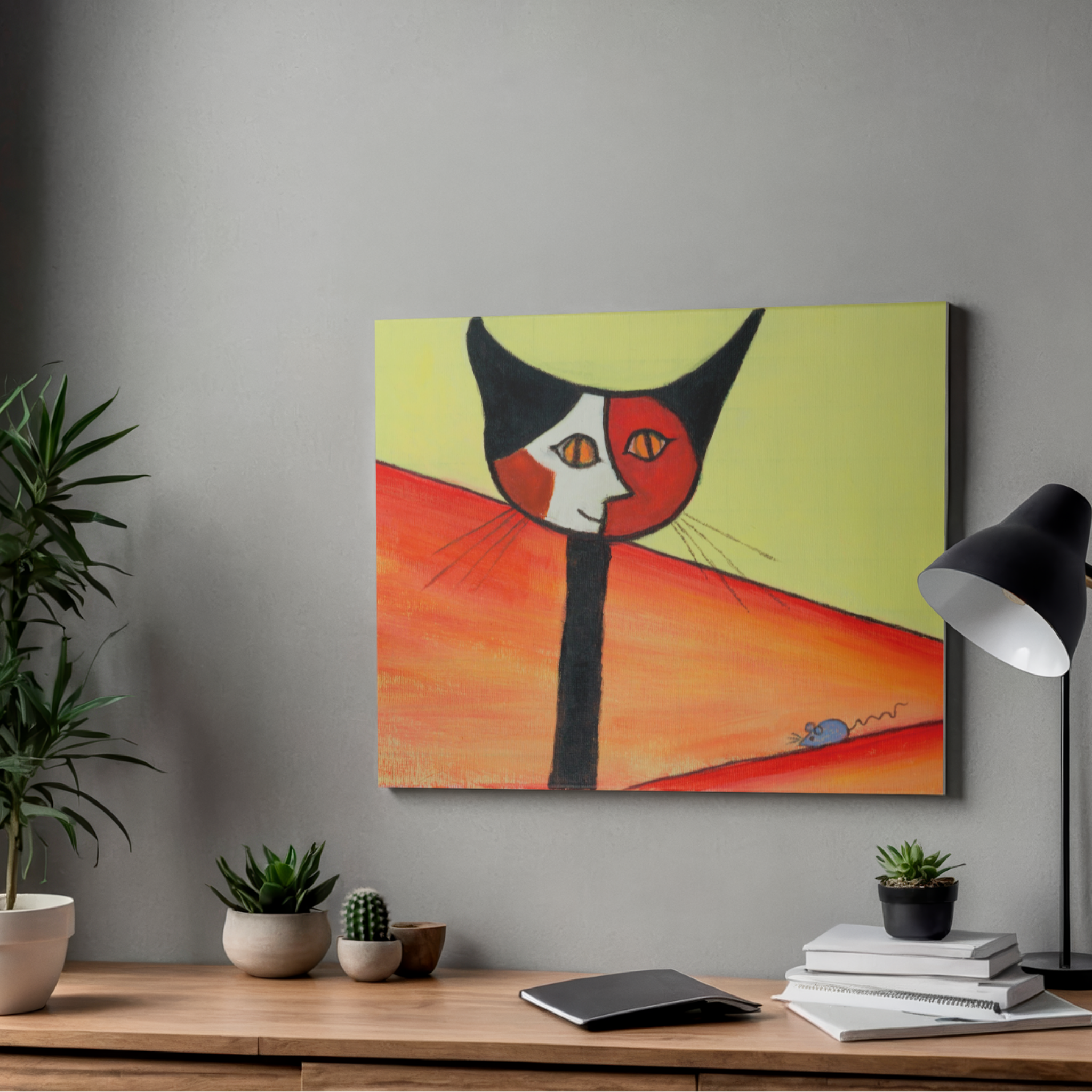 Picasso-Inspired Cat & Mouse Canvas Print – A3 Bold Abstract Wall Art