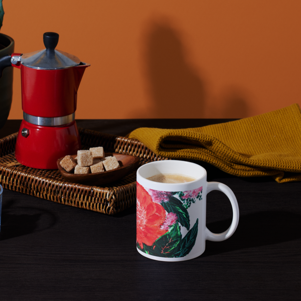 Crimson Rose Mug – Red Floral Ceramic Coffee Mug