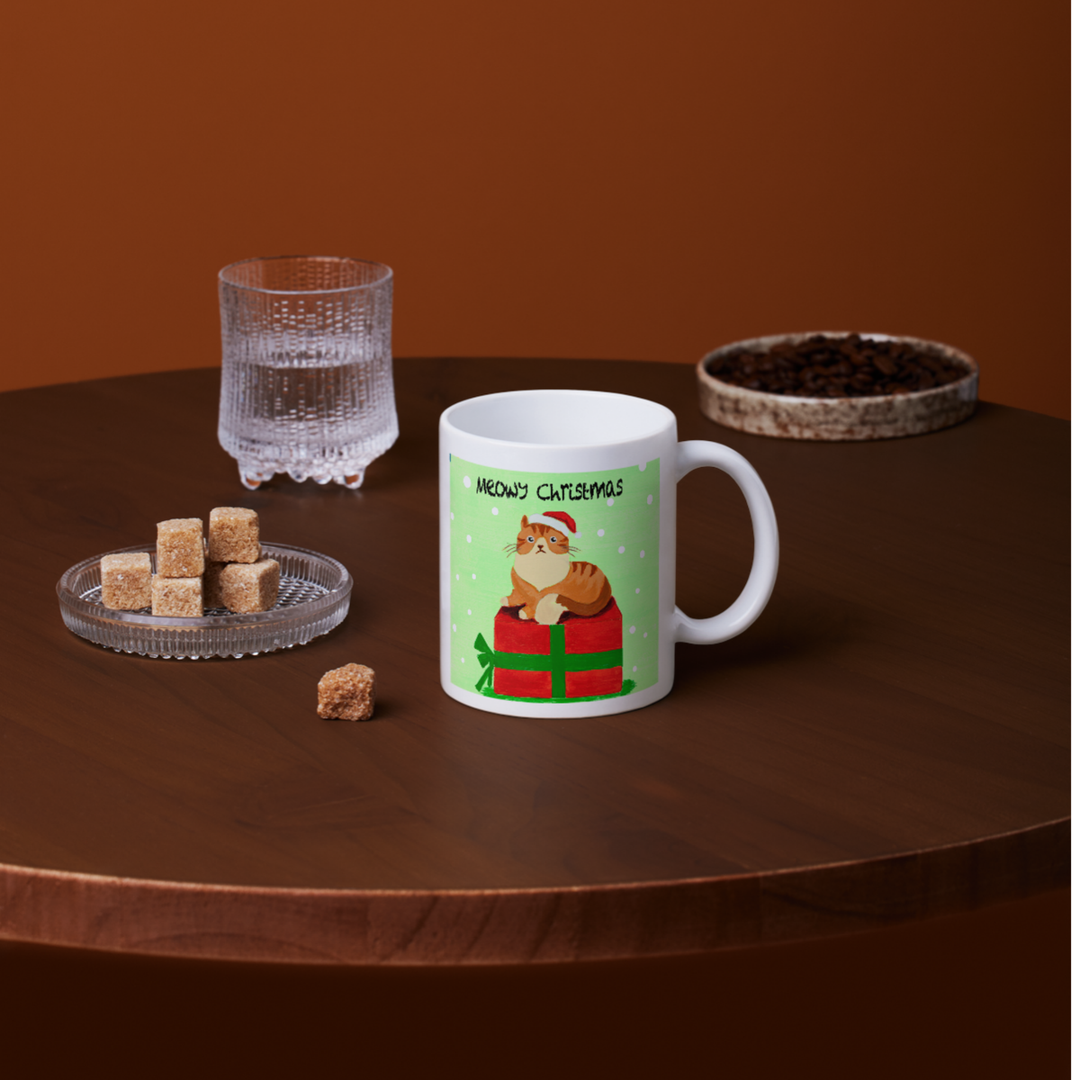 Santa Cat on Gift Box Mug – Meowy Christmas Cat Ceramic Coffee Mug