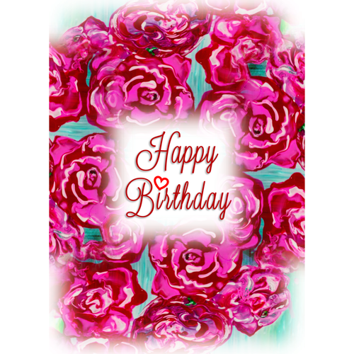 Acrylic Flow Card – Happy Birthday Greeting Card with Pink Roses & Heart Accent