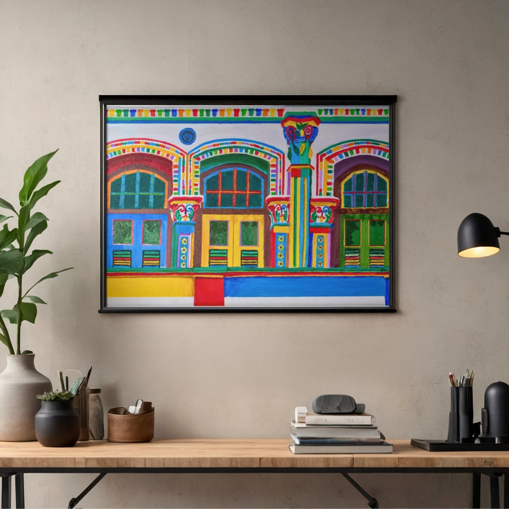 Pre-War Heritage Row Houses Canvas Print – A3 Colorful Architecture Wall Art
