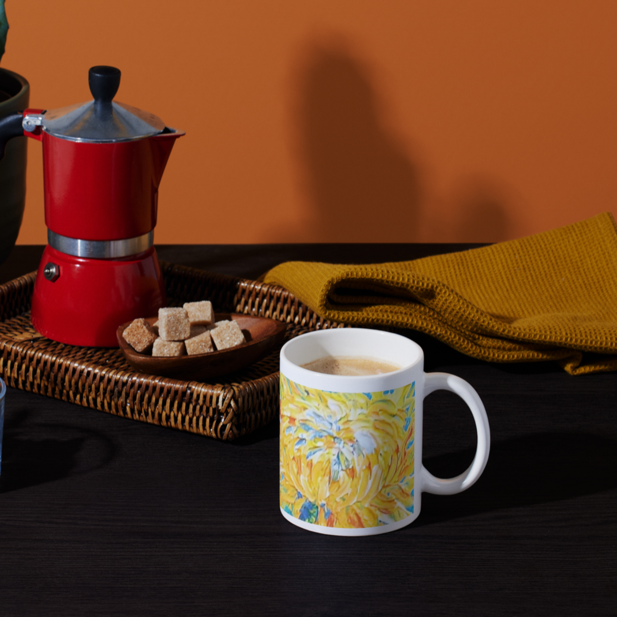 Golden Chrysanthemums Mug – Amber Floral Ceramic Coffee Mug