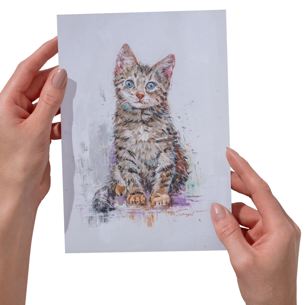 Curated Acrylic Kitten Art Card – Blue‑Eyed Tabby Charm
