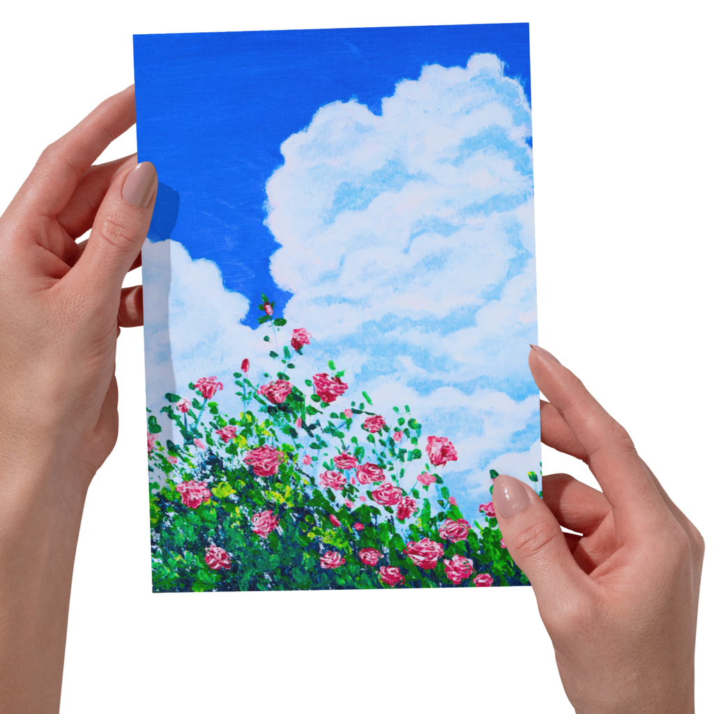Skyward Roses Floral Card – Acrylic Painting Design
