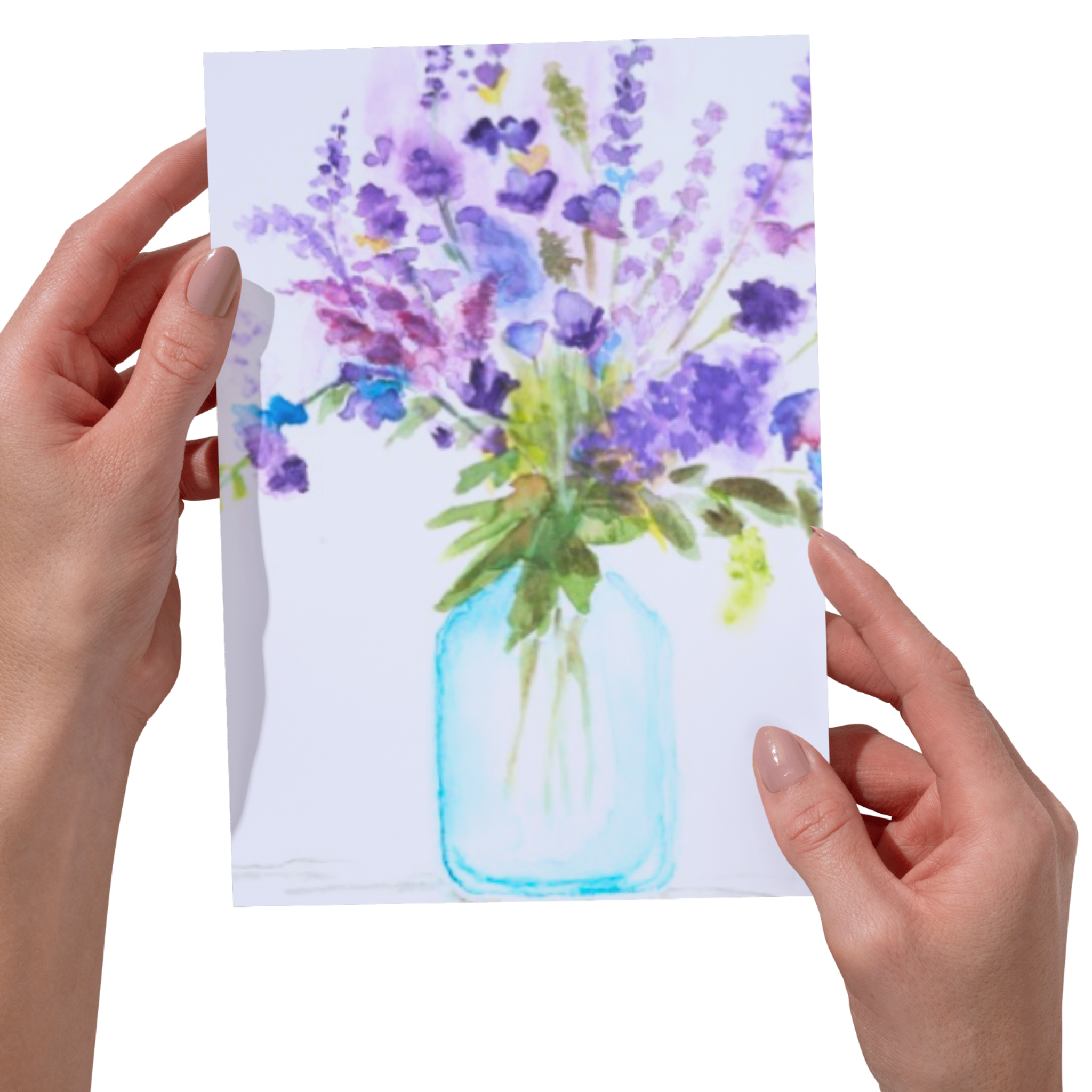Blue Jar Bouquet Floral Card – Watercolor Painting Design