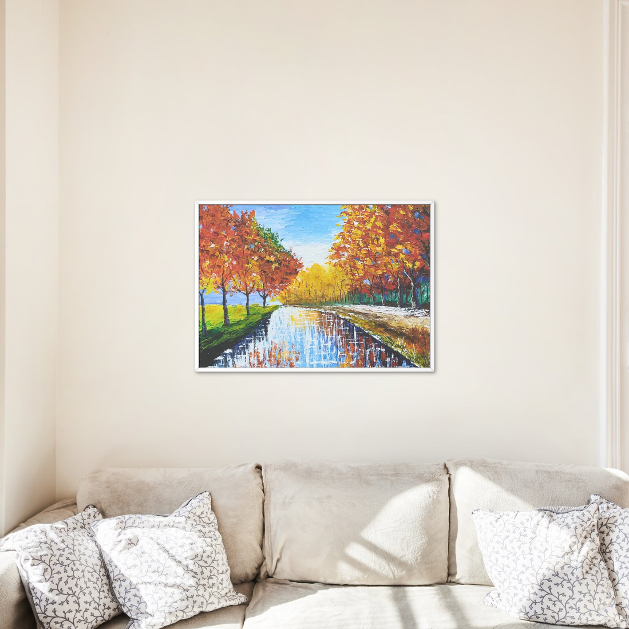 Autumn Trees along the Lake Canvas Print – A3 Fall Landscape Wall Art