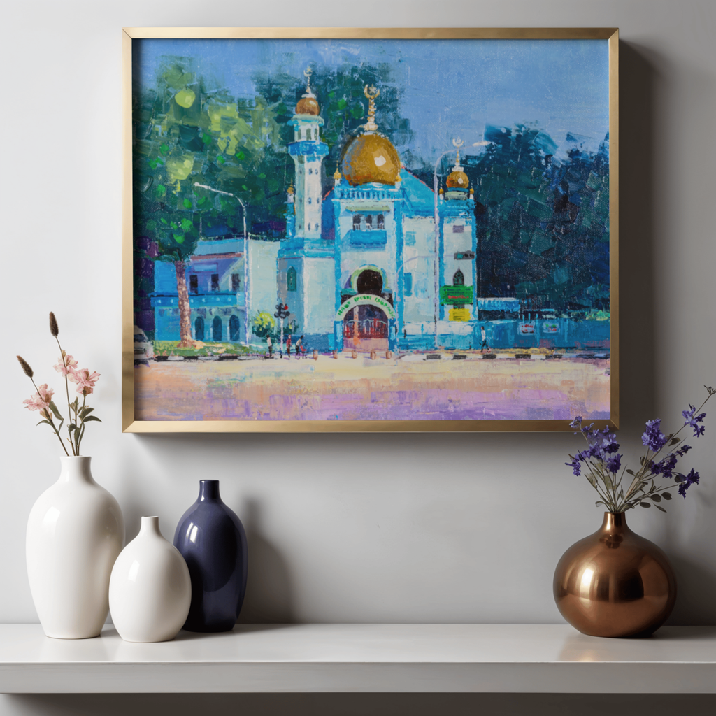 Malabar Mosque Singapore Canvas Print – A3 Cultural Landmark Wall Art