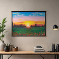 Sunset Field Canvas Print – A3 Romantic Landscape Wall Art