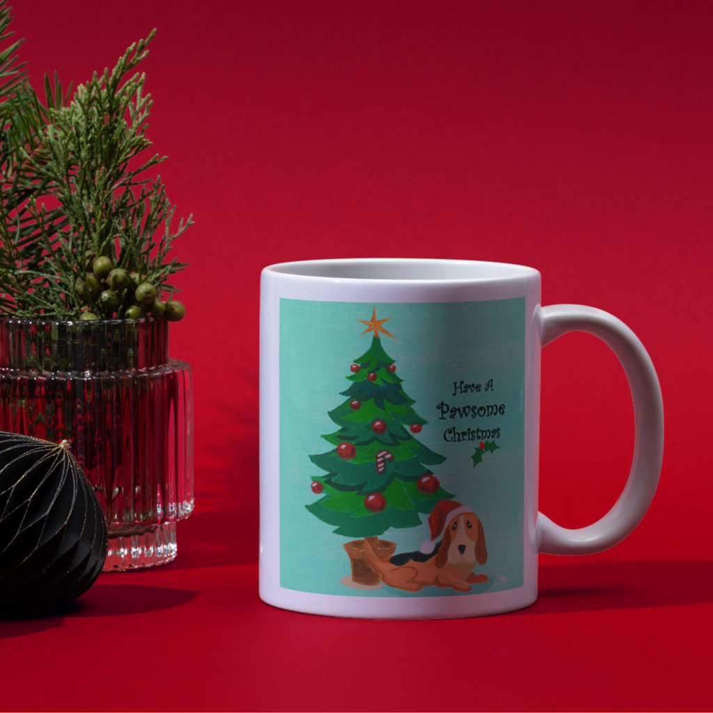 Basset Hound in Santa Hat Mug – Pawsome Christmas Dog Ceramic Coffee Mug