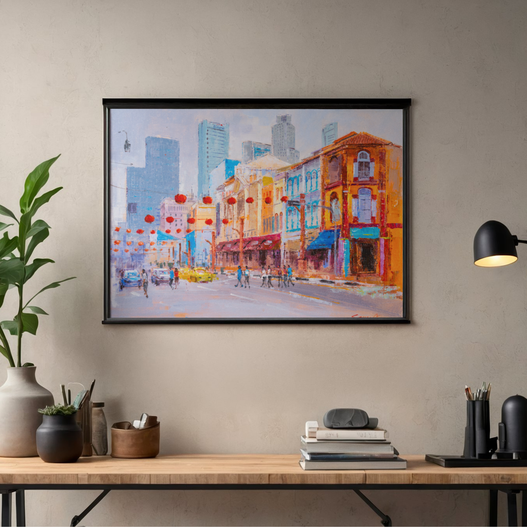 Singapore Chinatown Street Scene Canvas Print – A3 Cultural Landscape Wall Art