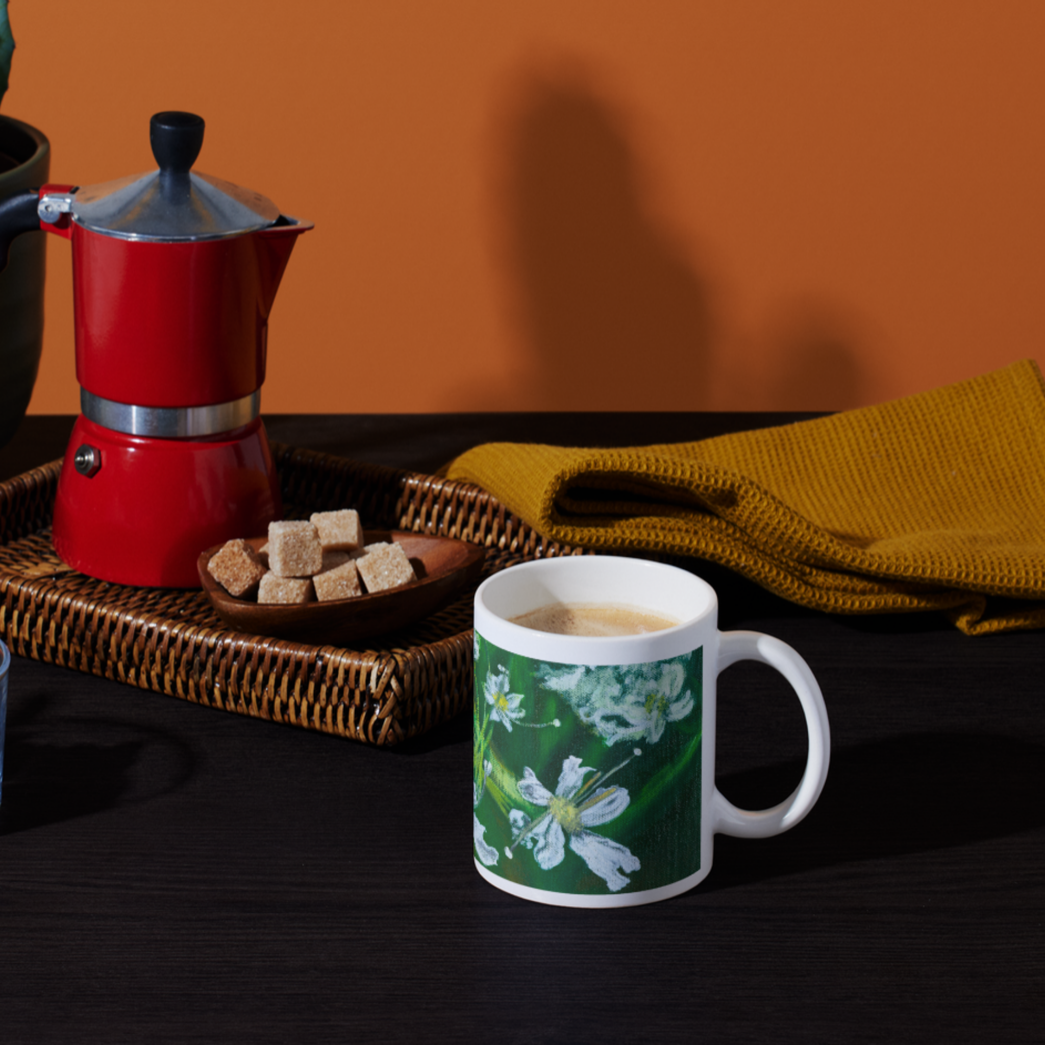 White Myrrh Flowers Mug – Elegant Floral Ceramic Coffee Mug