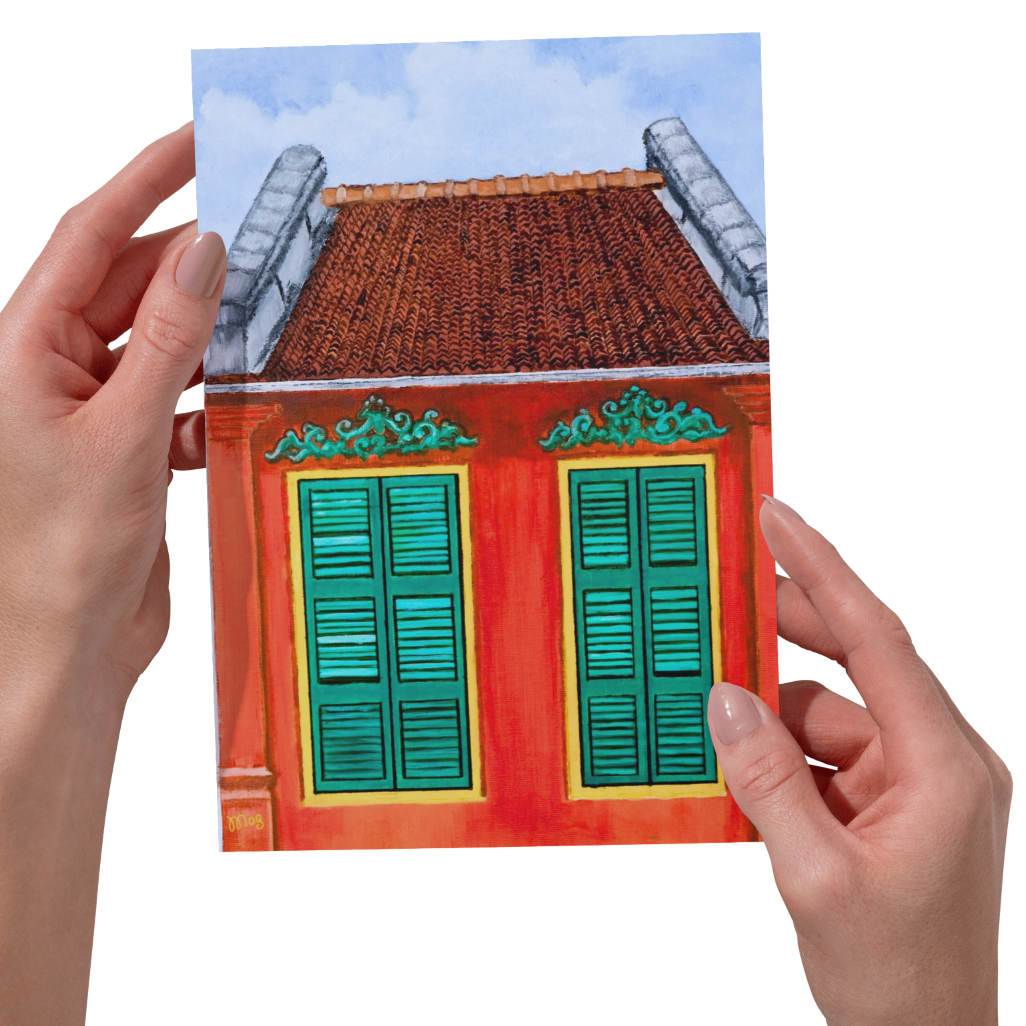 Heritage Shophouse Landscape Card – Acrylic Painting Design