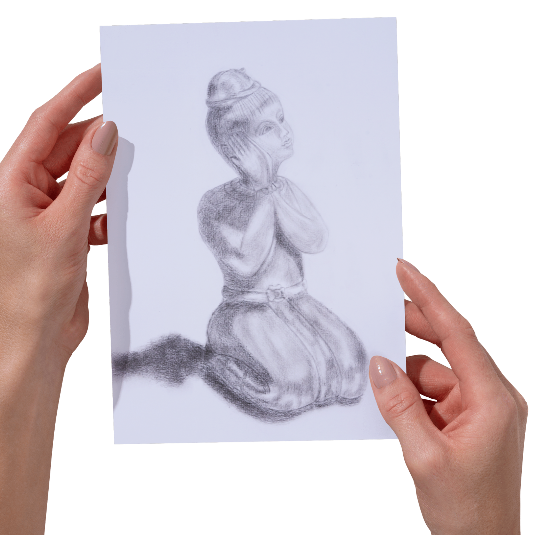 Thai Inspired Figurine – Charcoal Art Greeting Card (Original Drawing)