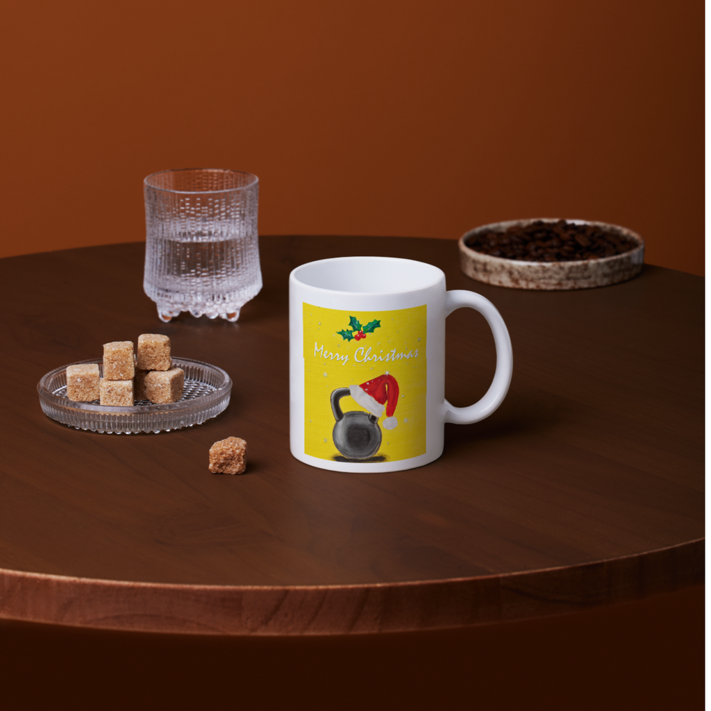 Kettlebell Santa Mug – Merry Fitmas Ceramic Coffee Mug
