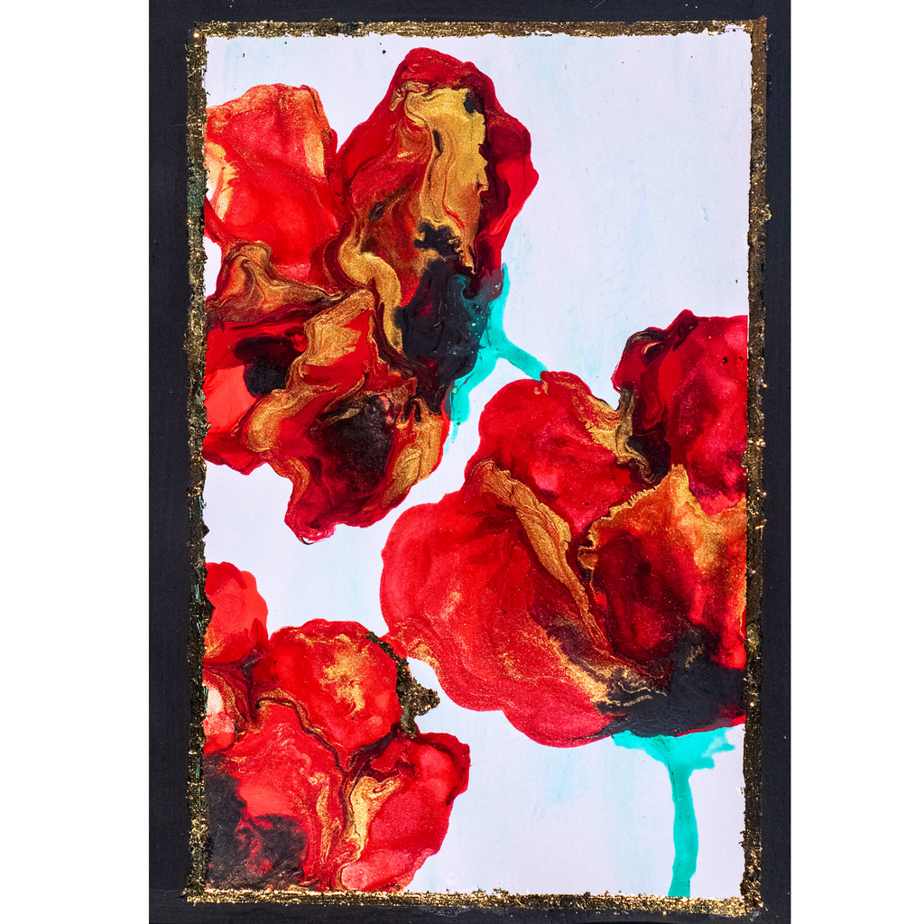 Golden Edge Floral Card – Acrylic Flow Design