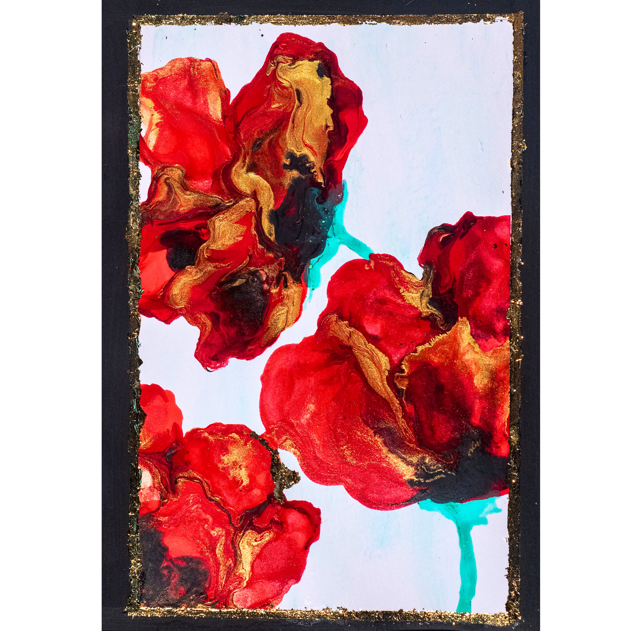 Golden Edge Floral Card – Acrylic Flow Design