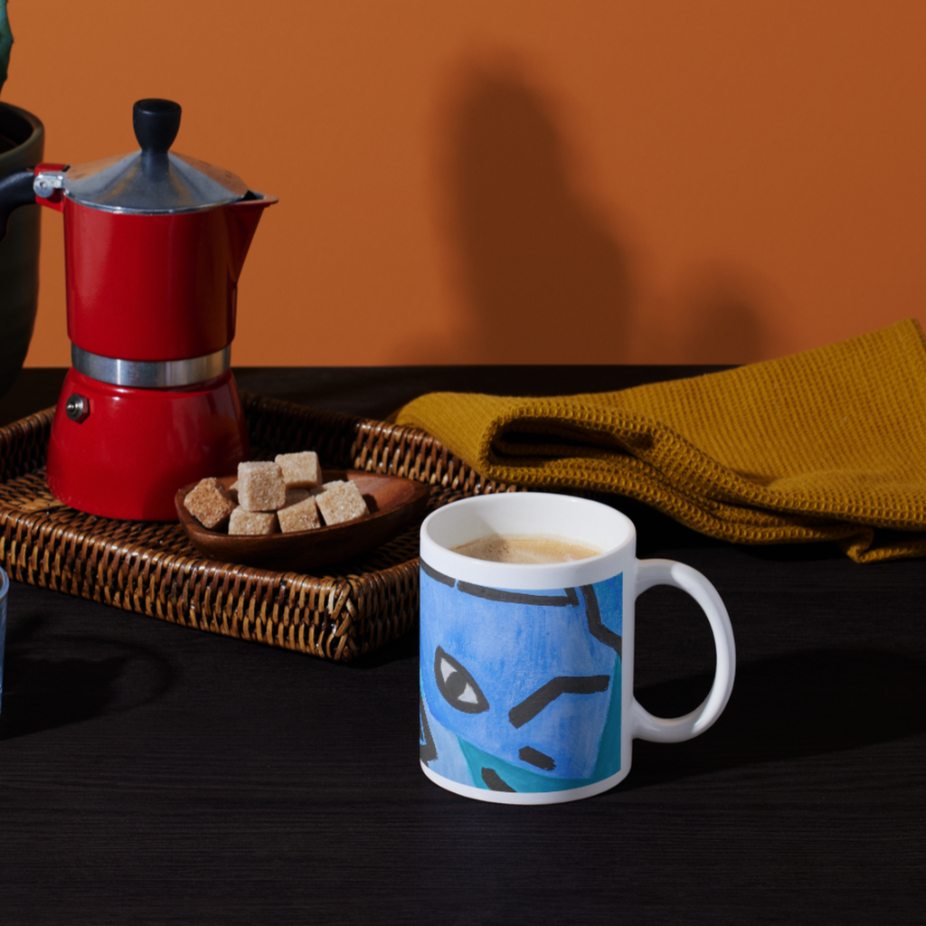 Picasso-Inspired Blue Cat Mug – Bold Abstract Cat Ceramic Coffee Mug