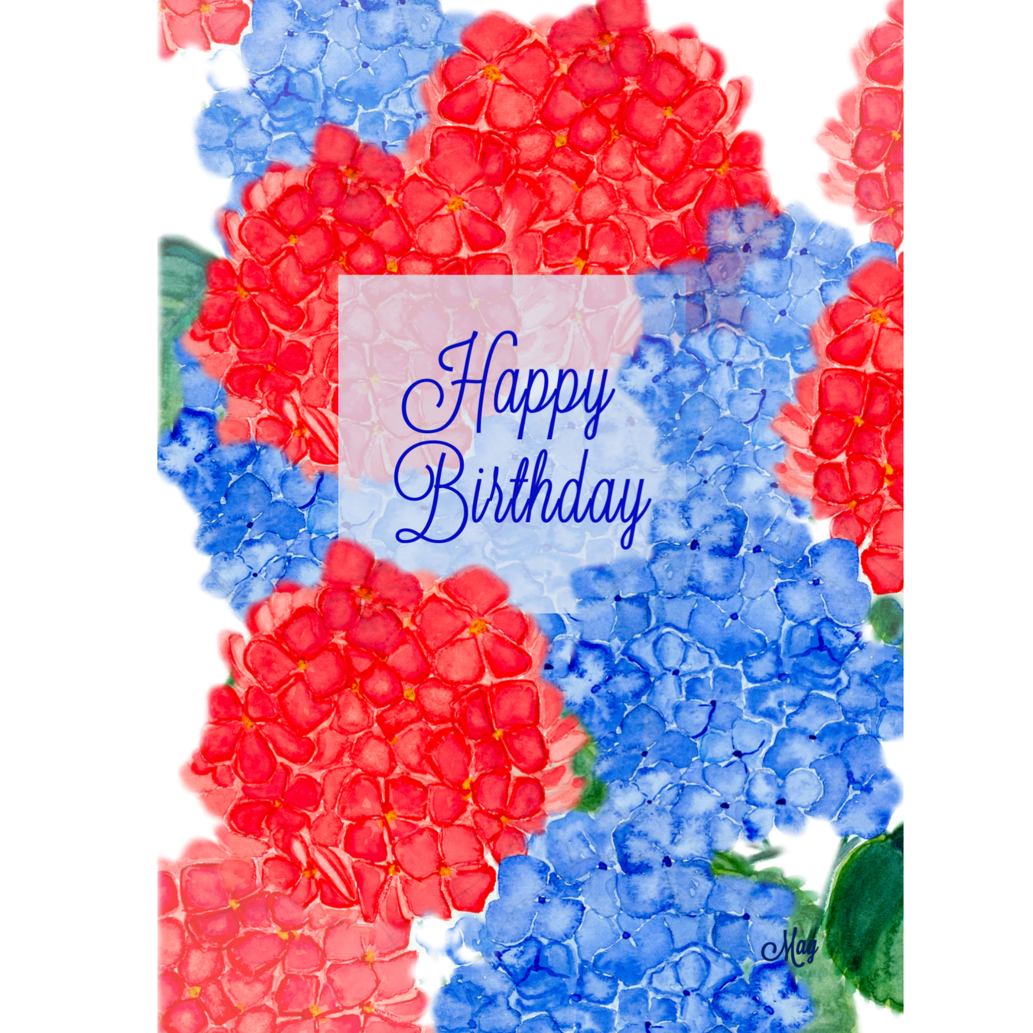 Hydrangea Bloom Birthday Card – Watercolor Floral Design