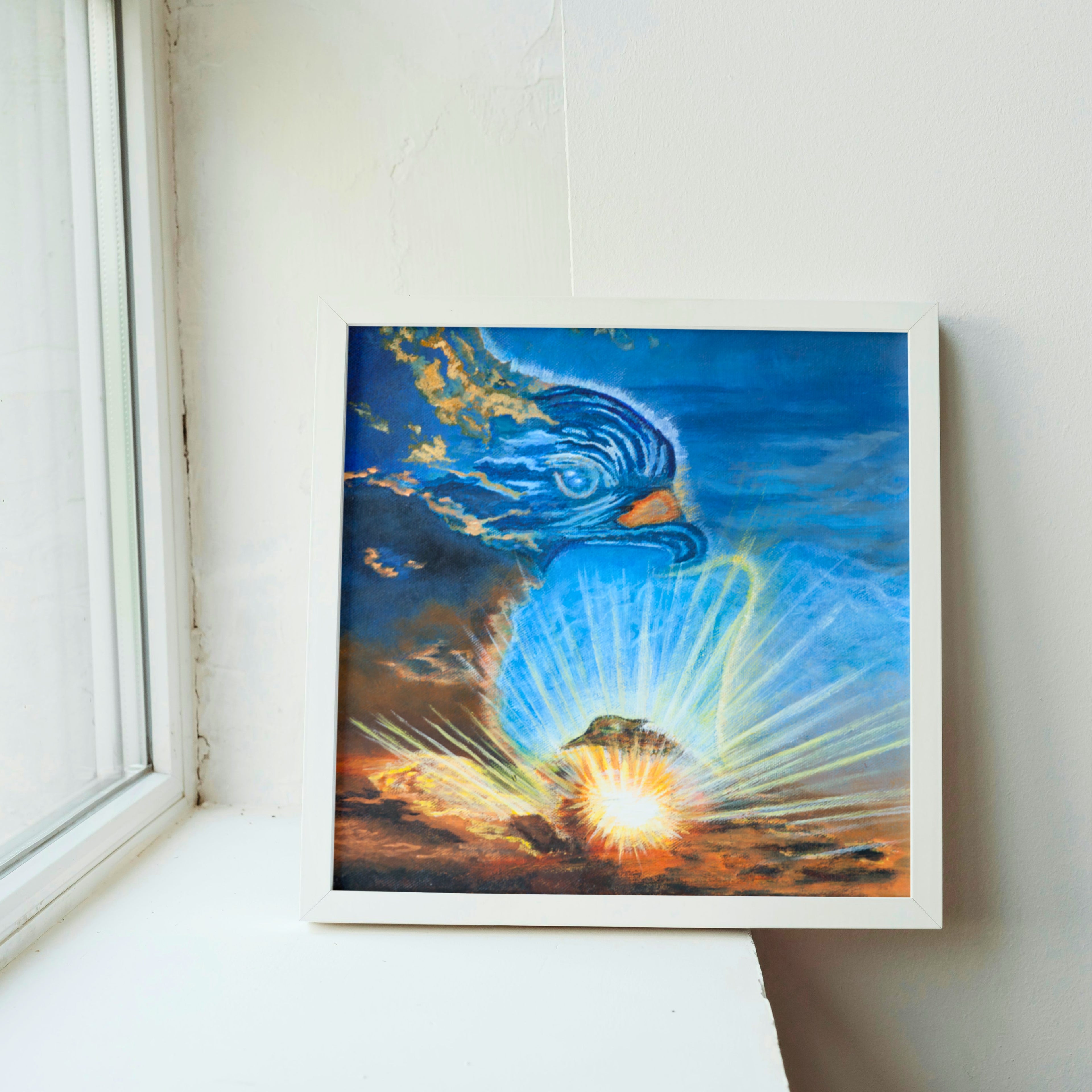 Sky Spirit – Dual-Orientation Abstract Canvas with Bird Cloud & Radiant Light