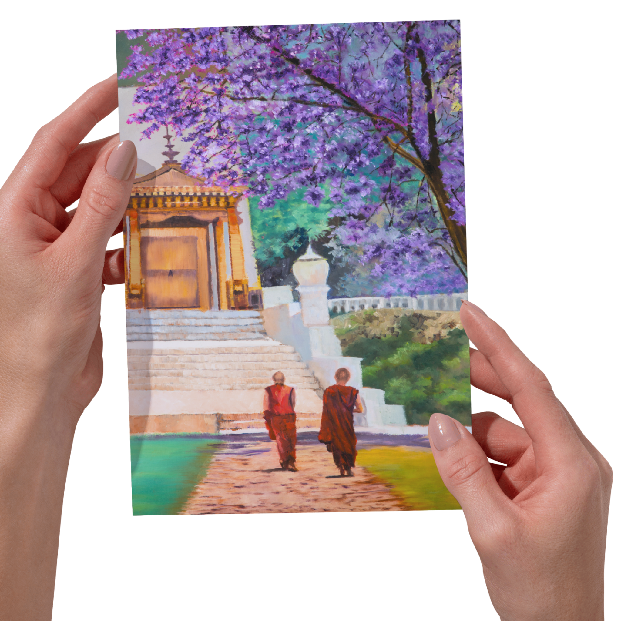Temple Path Landscape Card – Acrylic Painting Design