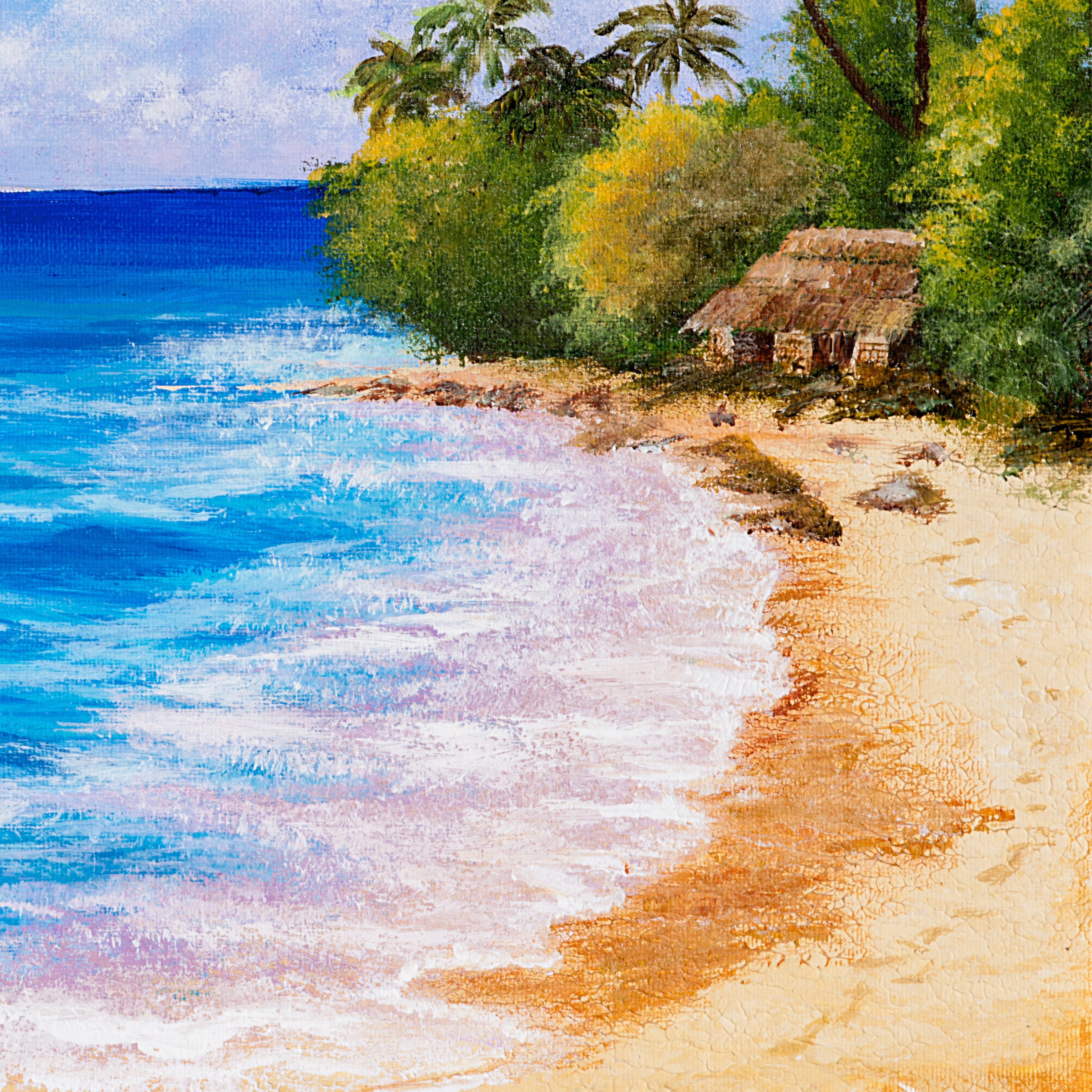 Tropical Seaside Wall Art – Coastal Ocean Painting with Palm Trees