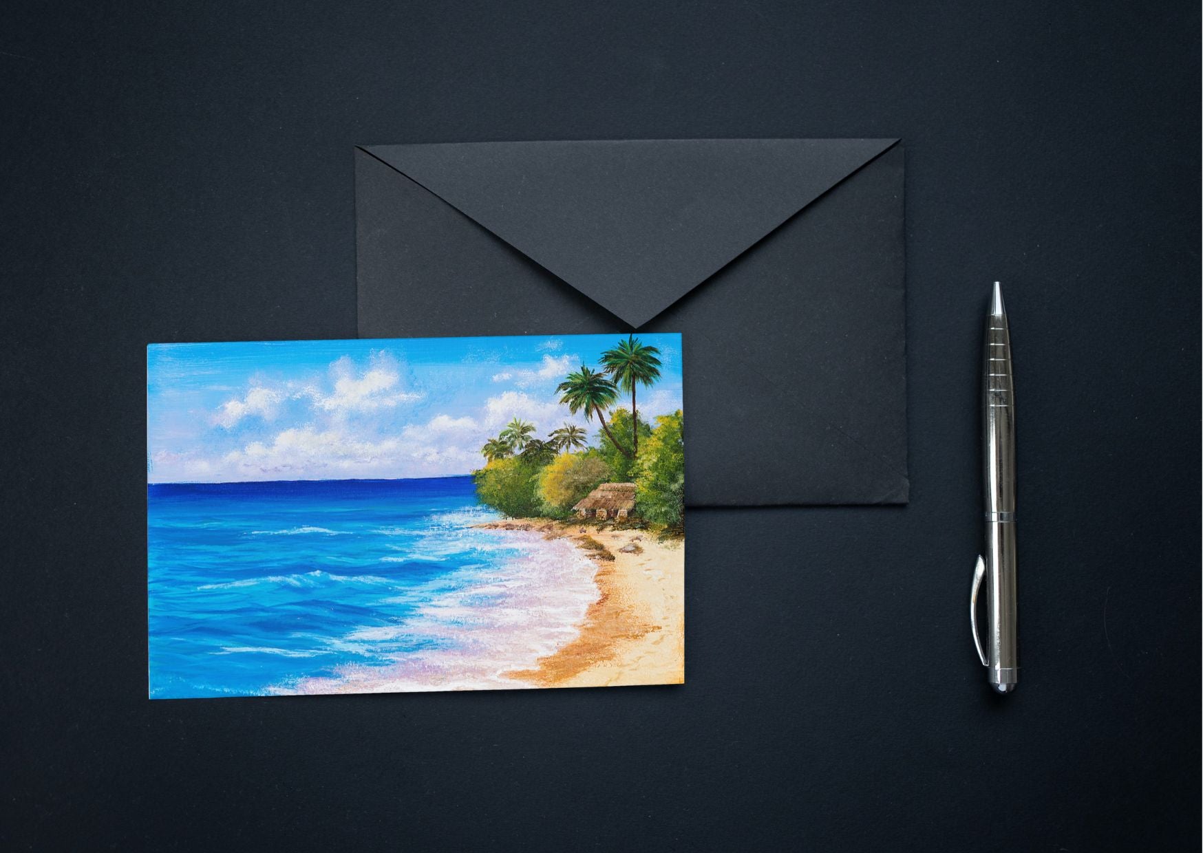 Tropical Escape – Blank Greeting Card with Craft Envelope & Vibrant Beach Scene
