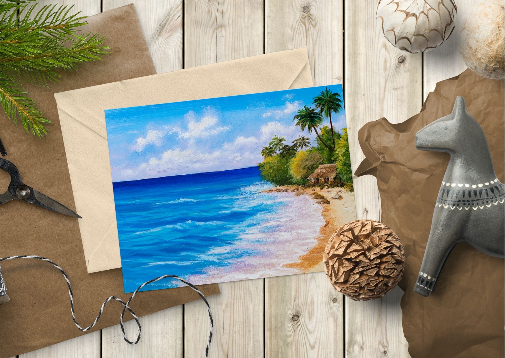 Tropical Escape – Blank Greeting Card with Craft Envelope & Vibrant Beach Scene