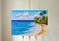 Tropical Seaside Wall Art Print – Coastal Ocean Painting with Palm Trees
