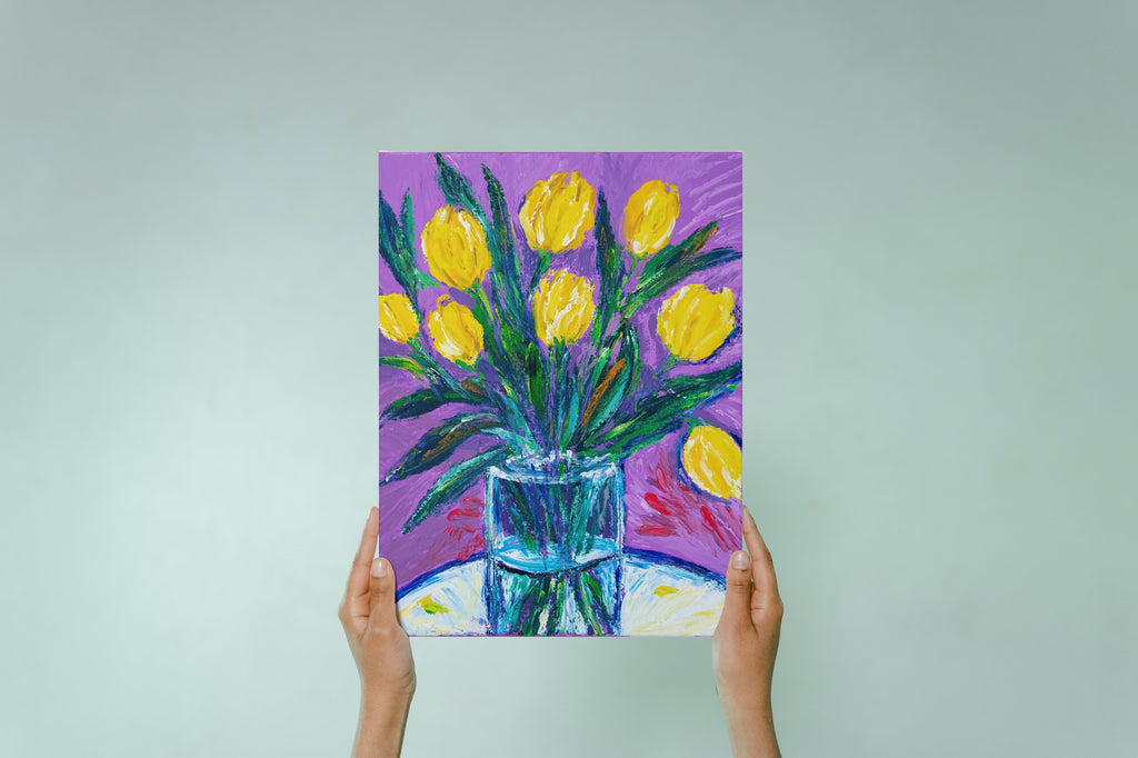 Vibrant Yellow Tulips Painting – Floral Wall Art Print | Sunshine Bloom Acrylic Artwork