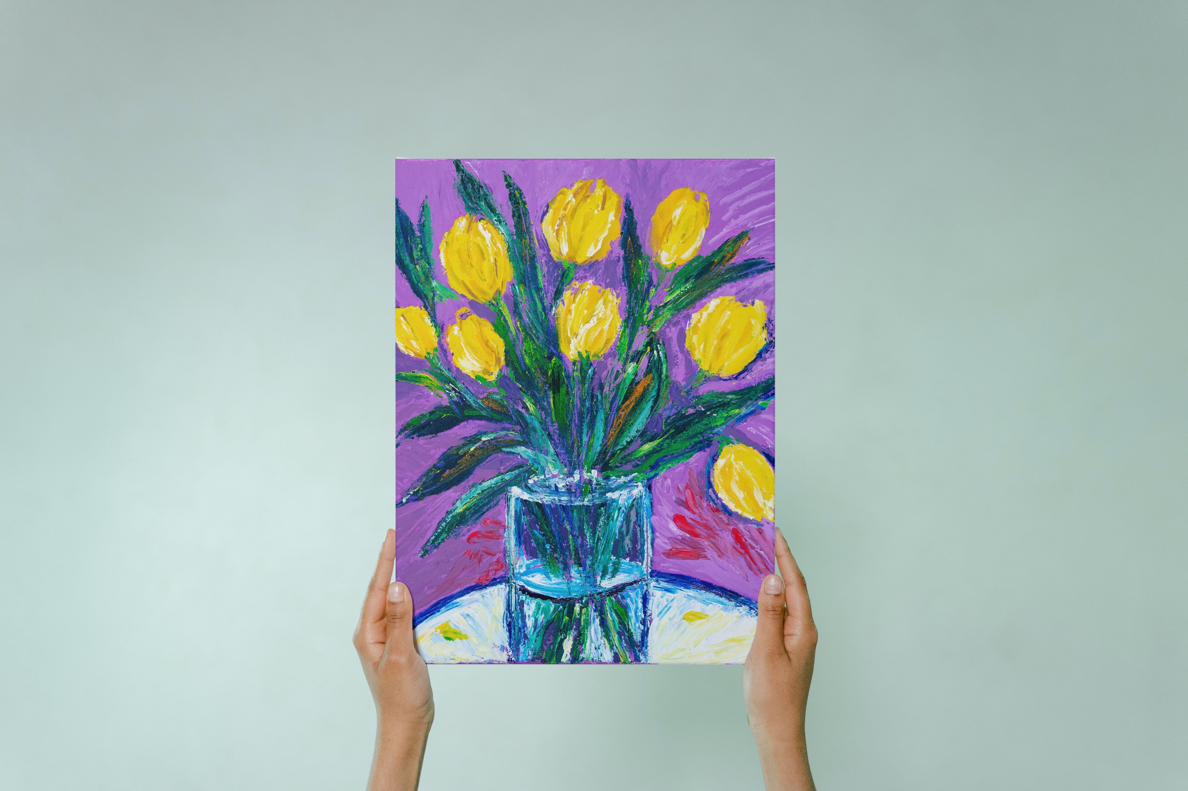Vibrant Yellow Tulips Painting – Floral Wall Art Print | Sunshine Bloom Acrylic Artwork