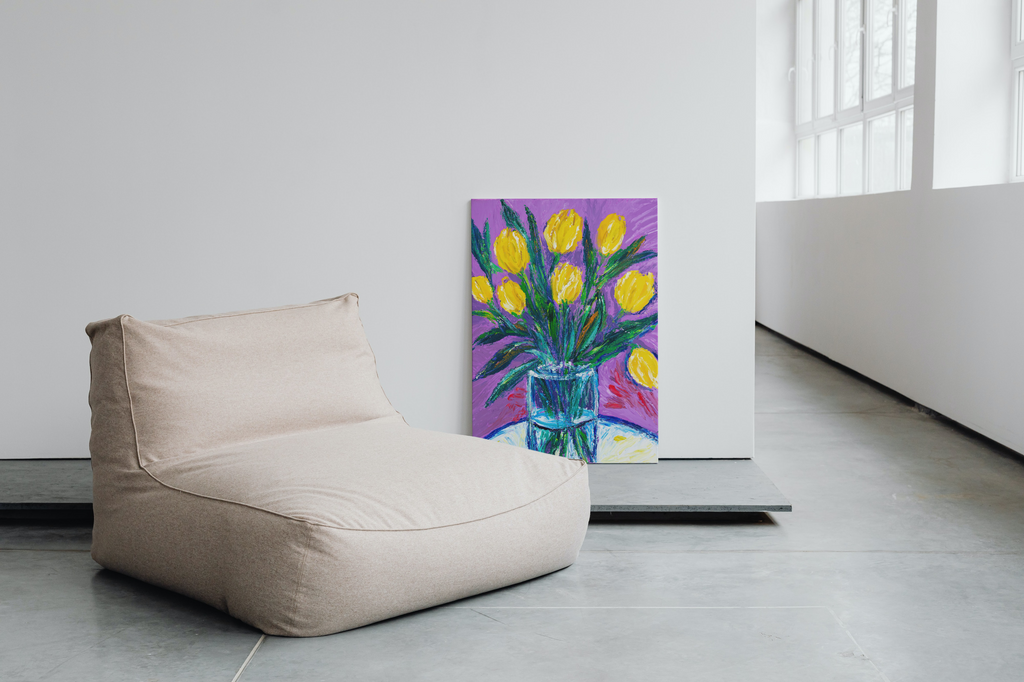 Vibrant Yellow Tulips Painting – Floral Wall Art Print | Sunshine Bloom Acrylic Artwork