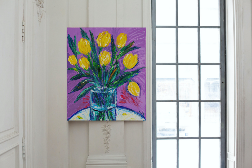 Vibrant Yellow Tulips Painting – Floral Wall Art Print | Sunshine Bloom Acrylic Artwork