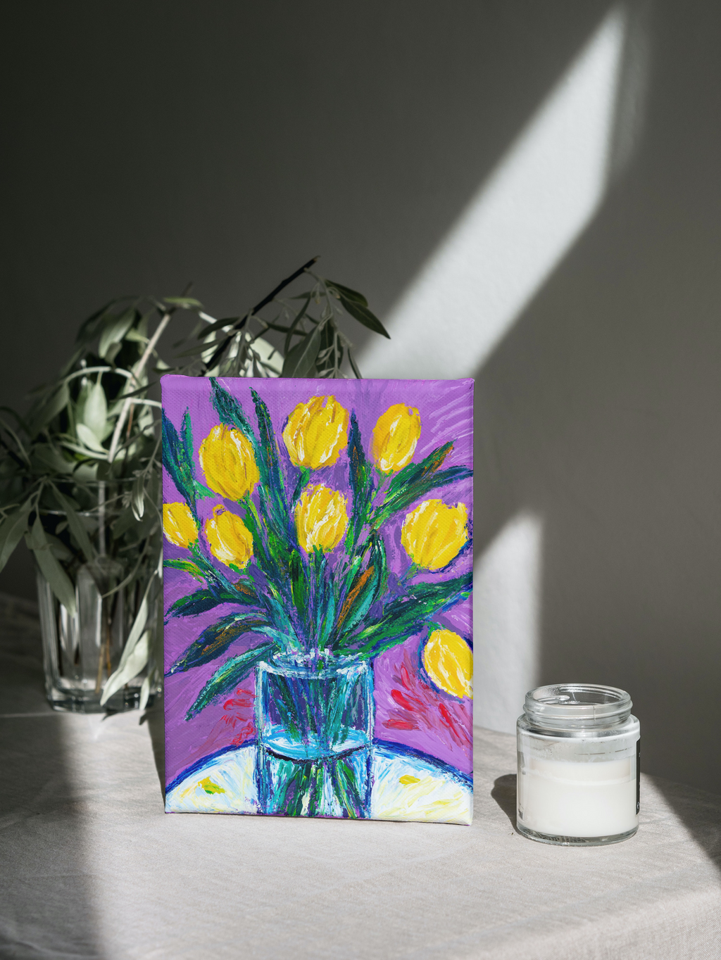 Vibrant Yellow Tulips Painting – Floral Wall Art Print | Sunshine Bloom Acrylic Artwork