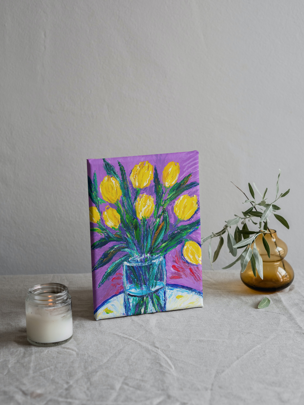 Vibrant Yellow Tulips Painting – Floral Wall Art Print | Sunshine Bloom Acrylic Artwork